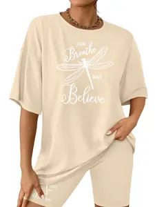 Graphic Printed Women's Casual Outdoor Home Sport  Short Sleeve Top + Shorts 2 Pieces Women  Tracksuit Sweatsuit  Set, Fashion Simple Style, Basic Wear for Daily Use, Athleisure Wear Set