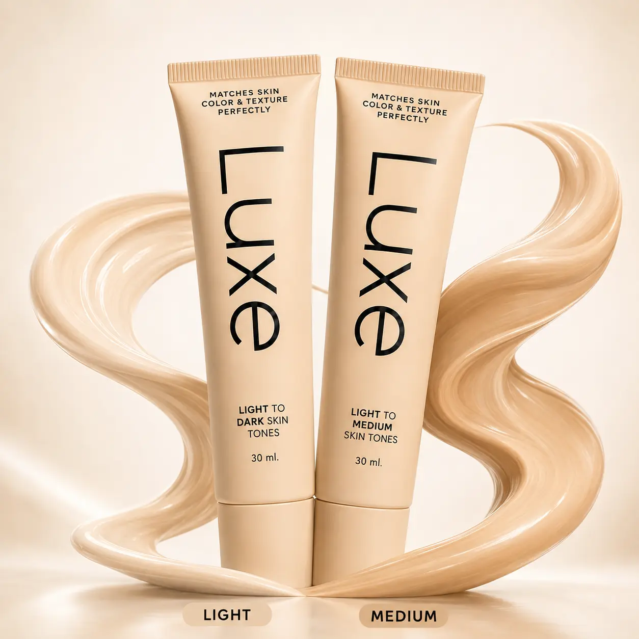 LUXE Color-Changing Foundation | Instantly Blends with Your Skin Tone | Buildable Light-to-Medium or Medium-to-Deep Coverage | 12-Hour Wear | Natural Dewy Finish