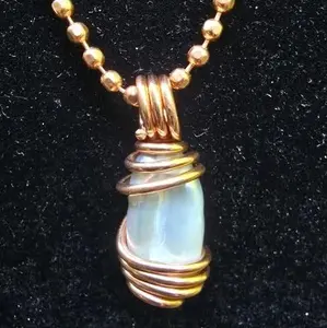 Copper-Wrapped Natural Pearl Pendant – 24” Copper Ball Chain | Divine Feminine, Purity & Emotional Balance