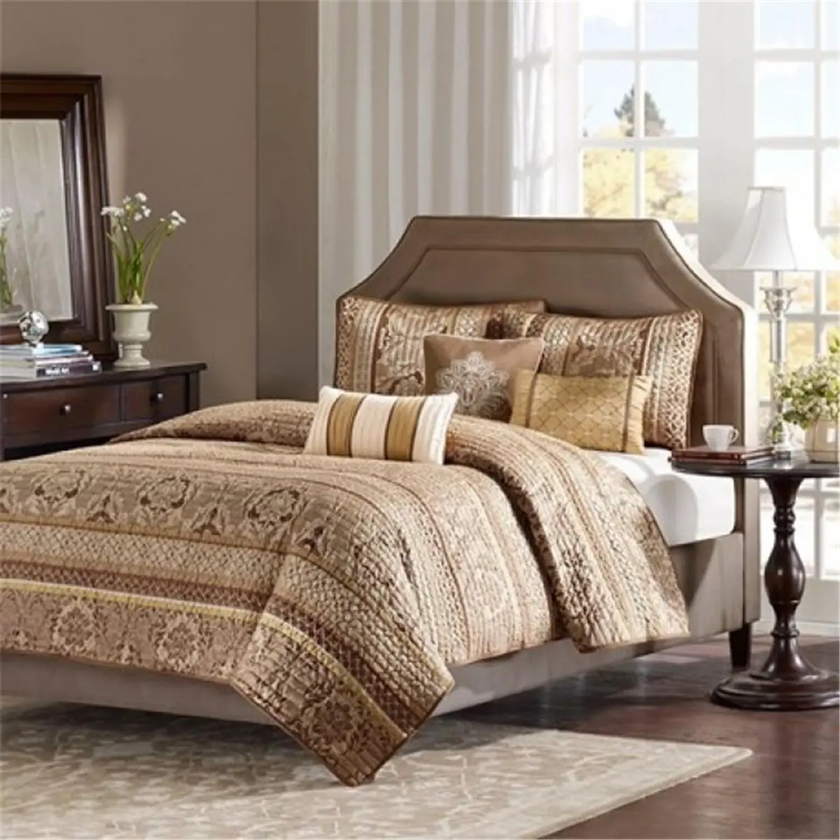 212 MAIN King Size Lavish 100% Polyester Jacquard Weave Coverlet Set - 6-Piece Bedding Set with Ivory Stitch, Leaf Motif Design, 6-Piece Set Duvets, Cover Set Duvets