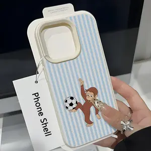 1pc Soccer Stripe Brushing Monkey UV Printed Textured Phone Case, Compatible With iPhone 11/12/13/14/15/16/17 Pro Max Plus And Samsung Series. Soft TPU Protective Case, Trendy Gift Idea For Birthdays, Christmas, Halloween, And Friends.