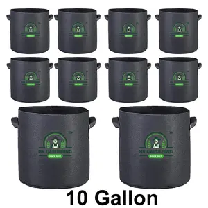 Plant Grow Bags 10 Gallon/10Pcs  Round Fabric Pot Aeration  Black - With handle ,Ideal for Home and Garden -HK Gardening