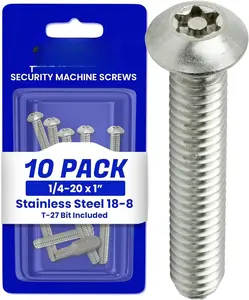 Torx  Machine Screws - 1/4-20 x 1 (10-Pack) Stainless Steel, Tamper-Resistant, Button  Screws, Bolt Screw for Higher Level of Safety &  Prevention