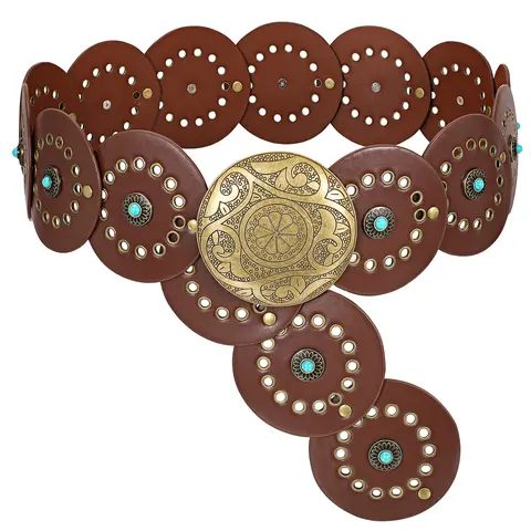 SUOSDEY Women's Chunky Western Cowboy Belt - Premium PU Leather Boho Disc Concho Statement Versatile Fashion Accessory for Jeans-dress Ready Outfits