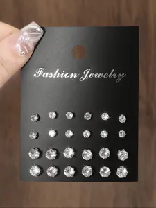 48/24 Piece Fashion Simple Sparkling Cubic Oxidized Zircon Earrings, Trendy Jewelry, Perfect for Parties, Dates, and Daily Wear, Earring Stacking Set