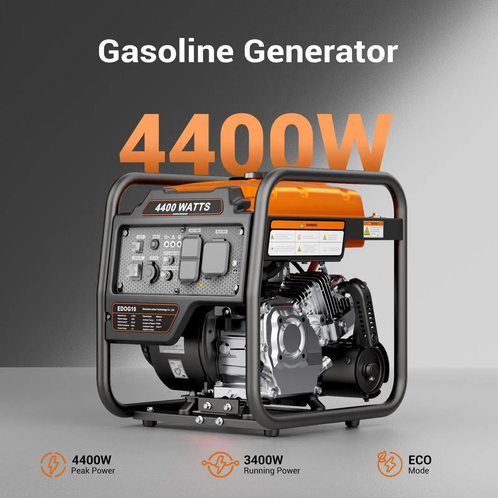 Efurden 4400-Watts Inverter Generator, Open Frame Generator Gas Powered, Emergency Home Backup, RV Ready 30A Outlet, EPA Compliment