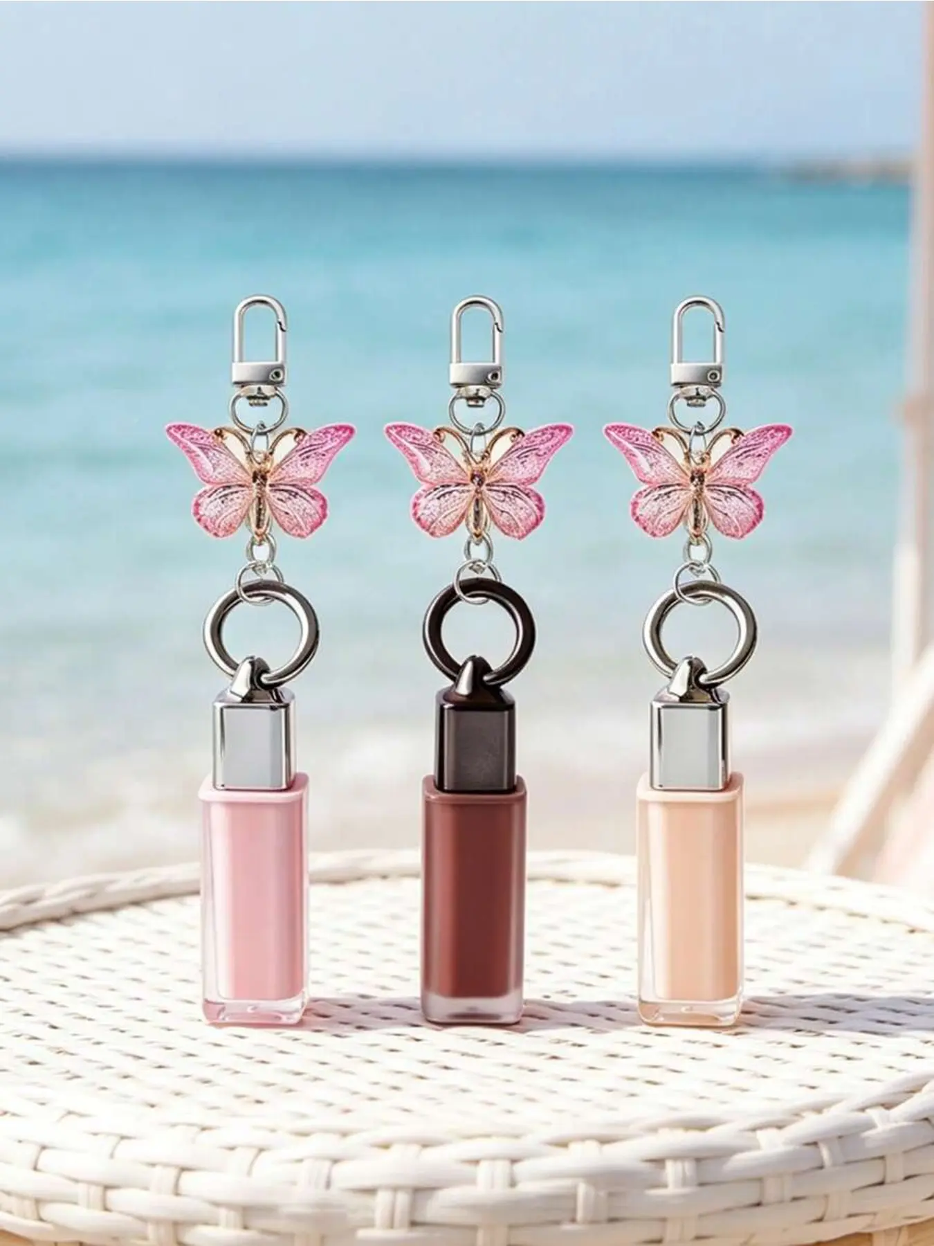 1 piece 4ml square lip gloss tube with silver ring, lip gloss tube with butterfly clasp charm, transparent empty lip gloss tube, fashionable and elegant bag accessory, square mini empty lip gloss bottle, reusable, liquid foundation sample empty bottle