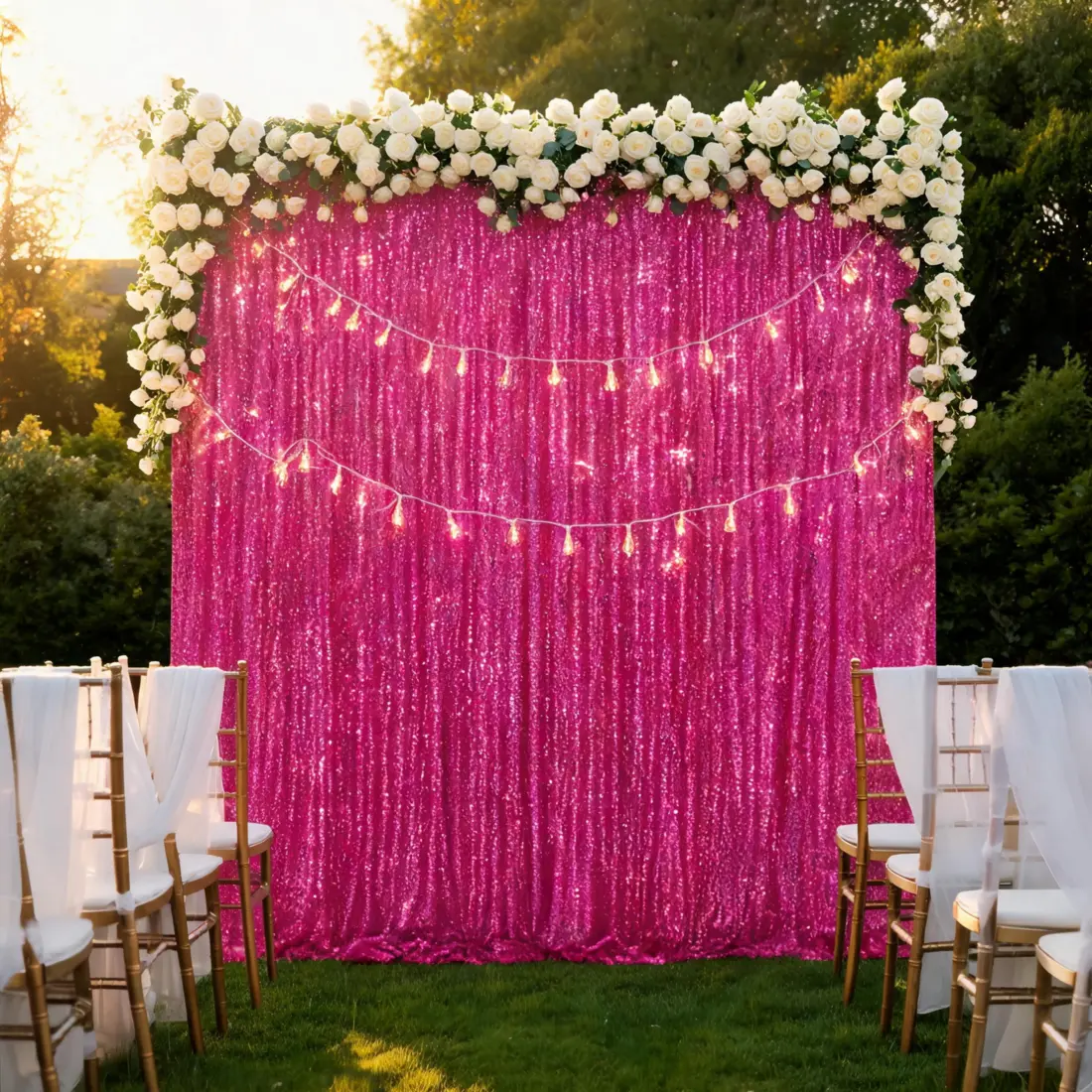 Fuchsia Sequin Backdrop Curtain, 1 Panel (7FTx7FT) - Home & Festive Party Supplies for Photography Props, Weddings, Birthdays