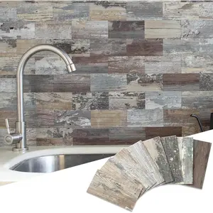 Peel and Stick backsplash 3 x 6 Inches 3D PVC Composite Wall Tile Stick on Backsplash Tile for, Laundry Room, Fireplace(Wood, 100 Pieces)