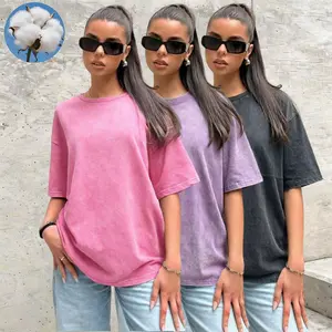 Pack of 3 women’s solid-color summer drop-shoulder loose vintage washed T-shirts; short-sleeve crew neck casual tops; vintage distressed 100% cotton T-shirts; elegant, beautiful women’s short sleeves; women’s clothing women oversizedshirt
