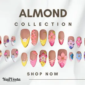 NailVesta ALMOND SHAPE COLLECTION – 100% Handcrafted 3D Press-On Nails | Reusable, Long-Lasting, Salon-Quality