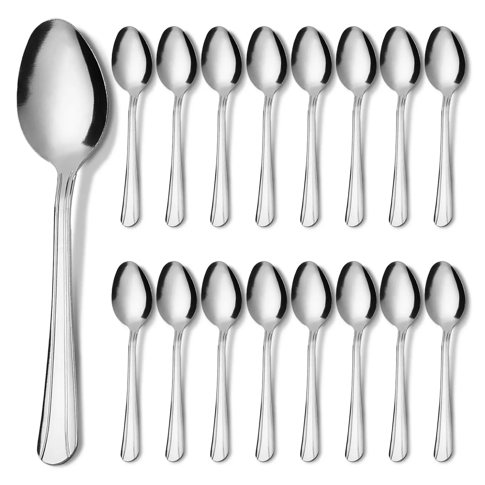 16-Piece Modern Plain Stainless Steel Dinner Spoon Set, Durable Rust-Proof Tableware for Family Meals & Everyday Use, Classic Design, Compact Storage, Easy-Clean, Dishwasher-Safe Kitchen Cutlery