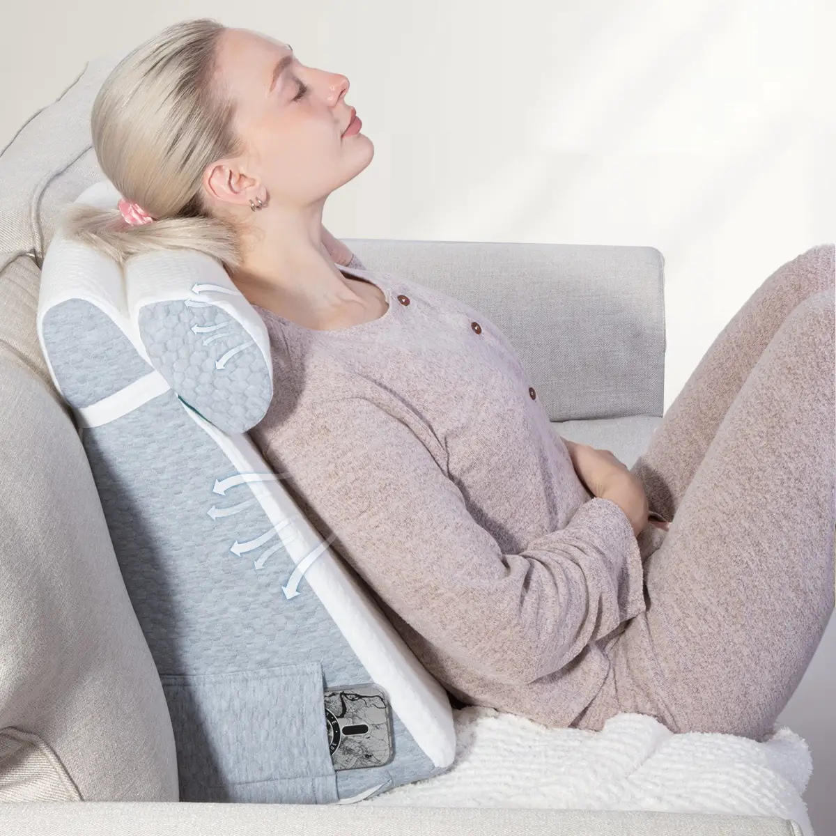 Memory Foam Wedge Pillow for Sleeping, Elevated Body Pillow for Back Support, Acid Reflux, Leg, Neck Pain, Snoring White/Grey, New Year, Christmas Gif