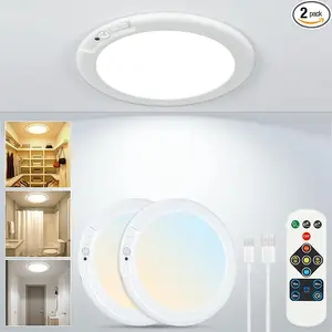 Rechargeable Motion Sensor Ceiling Light with Remote, Battery Operated Closet Light No Wiring, Wireless LED Shower Lights, Dimmable Indoor Overhead Lamp for Closet Shower Pantry Shed Hallway