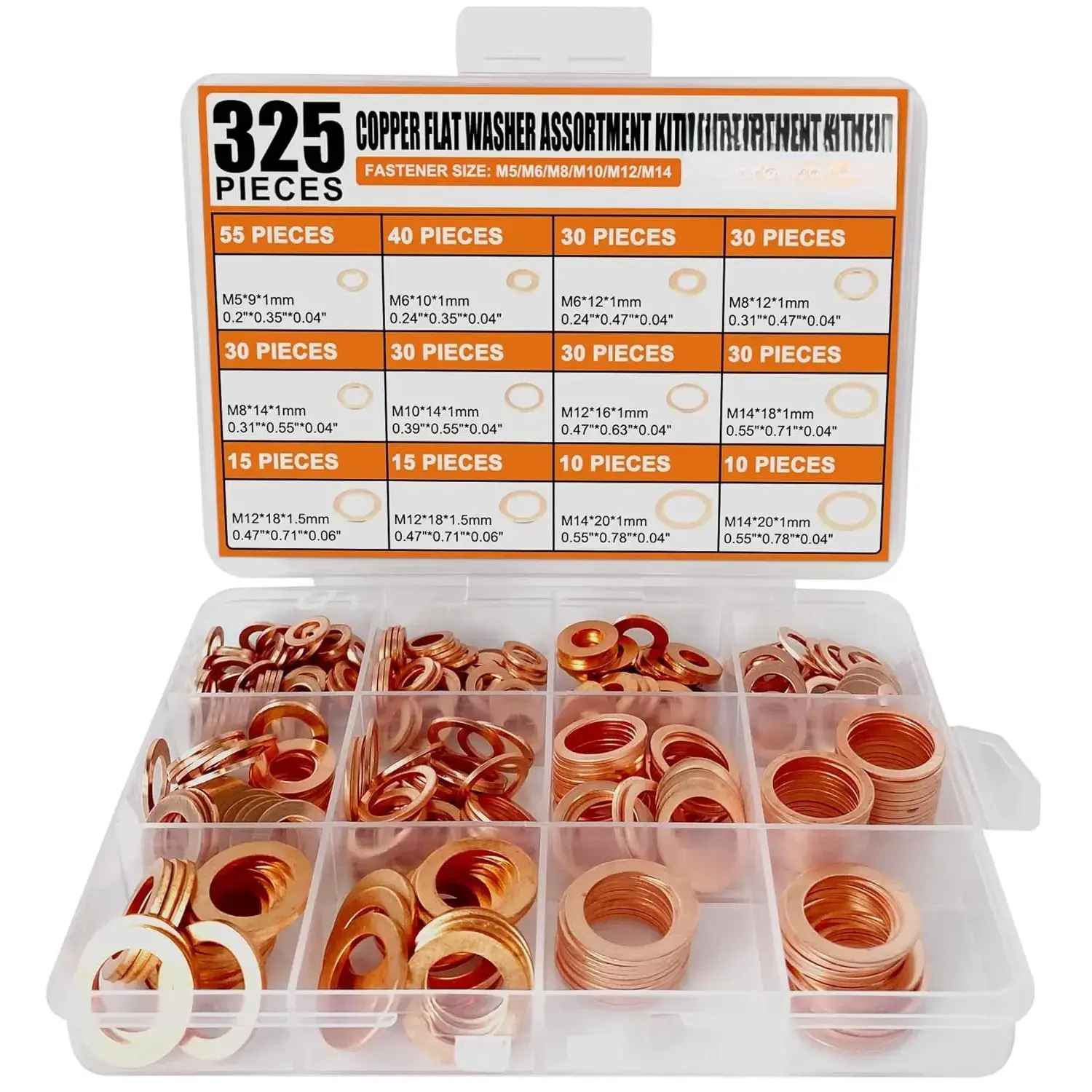 Premium Copper Metric Sealing Crush Washers Assortment Kit, Upgraded Flat Ring Oil Drain Plug Crush Washer Gasket Seal Assortment Set, Banjo Bolt Washer for Automotive, MotorcyclesQuesear