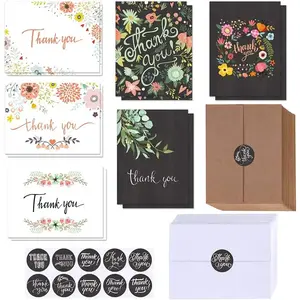 150 Sets Bulk Blank Thank You Cards with Envelopes Stickers Assortment 6 Design of Floral Watercolor Calligraphy Thank You Greeting Cards Note Cards for Wedding Bridal Baby Shower Thanksgiving Party