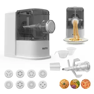 Electric Pasta Machine, Automatic Pasta Maker Machine Electric with 8 Discs for Spaghetti & Fettucine and More, Easy-to-Clean Noodle Maker with Measuring Cup, Cleaning Scraper and Flour Cup