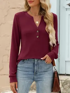 ANRABESS Womens Long Sleeve Henley Tops V Neck Dressy Casual Loose Fit Shirts Fall Flowy Blouses 2025 Trendy Clothes SpringStatements