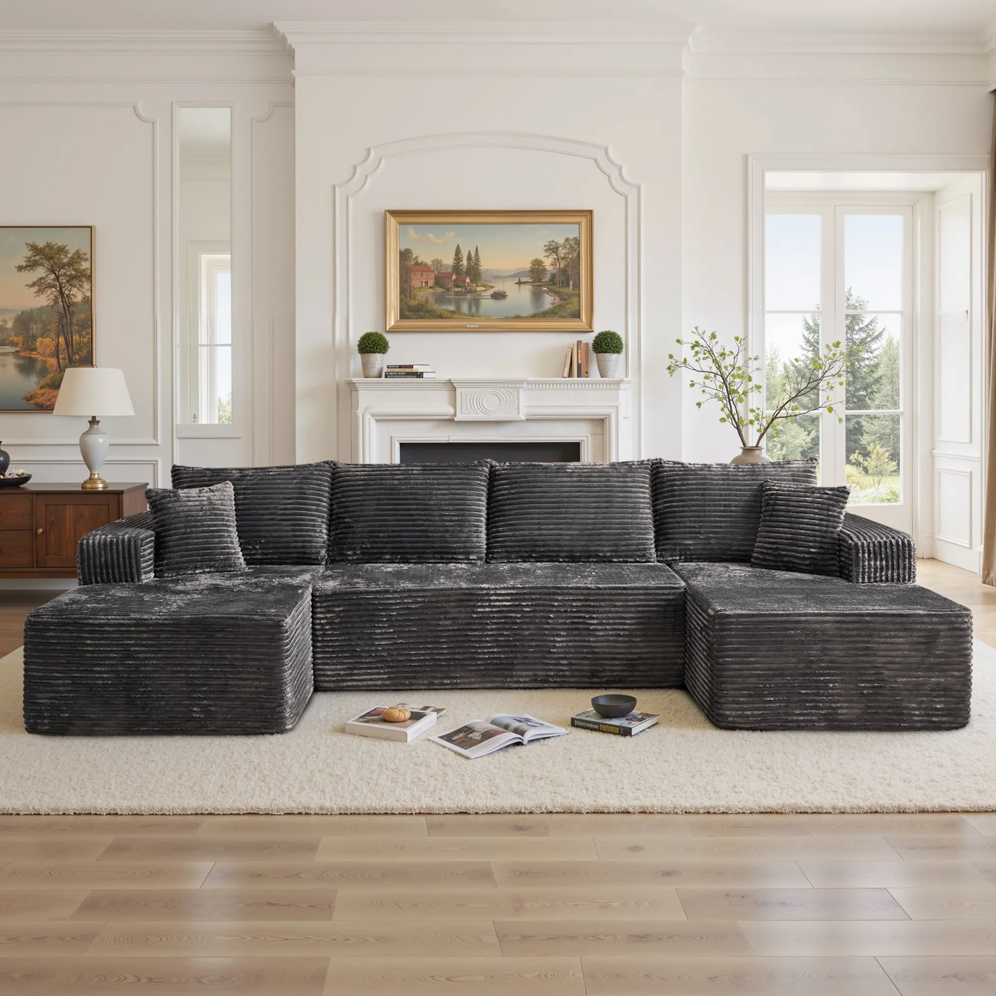 Grey U-Shaped without Upgraded Cushion,2*Chaise