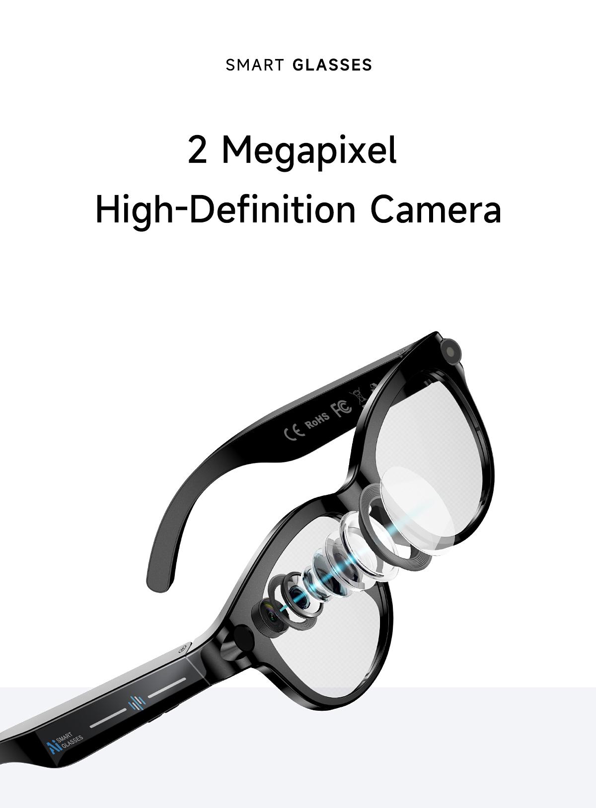 Smart Glasses with 2MP Anti-Shake Camera for Video Recording & Photo Taking, Hands-Free Bluetooth Calling, Translation, Object Recognition, Assistant Conversation, Wireless Portable for Outdoor & Indoor Use, Wearable, Cool Tech Gadgets