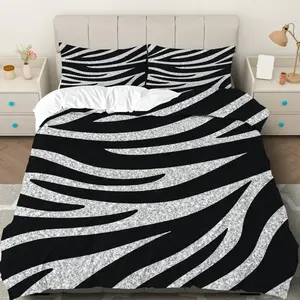 3PCS Duvet Cover Set, 1 Duvet+2 Pillowcases(Without filler), Zebra Stripe Monochrome Modern Chic theme, Everyday bedding set, Animal Print Suitable for decoration Bedroom, Guestroom, Dormitory, Apartment.