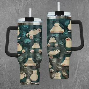 [Otaku Sip] Snorlax Sleeping Wake Up 20oz & 40oz Tumbler With Handle – Anime Gaming Style Stainless Steel Cup, Insulated Iced Coffee Travel Mug, Gift For Otaku & Anime Fans