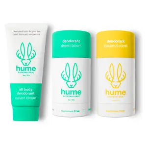 Hume Supernatural Mixed All Body Deo Trio - - Plant-Based Probiotic-Powered Deodorant, All Body Deodorant Selling Combo Pack