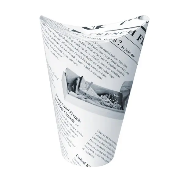 Packnwood 8oz Disposable Paper Snack Cups, Closable Perforated Newsprint Containers for Happy Fries, Home & Party Supplies