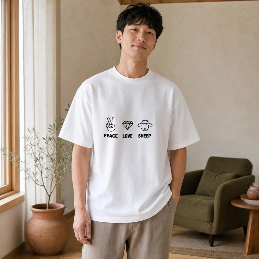 XTAUTO Casual Style, Unisex T-Shirt, Peace Love Sheep Graphic, Summer Daily Wear, Gift For Friends And Family