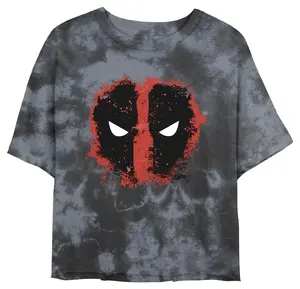 Junior's Marvel Deadpool Distressed Angry Eyes Crop T-Shirt
