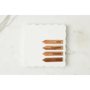Square Scalloped Cheese Board with Cheese Markers, Small, White