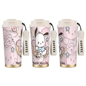 1pc Pochacco Coffee Cup Cartoon, Cute Pink Kawaii Style, 18oz Portable Insulated Thermos Cup, Dual Drink Tumbler for Hot and Cold Beverages, Suitable for Office, Home, Travel, Gift Idea