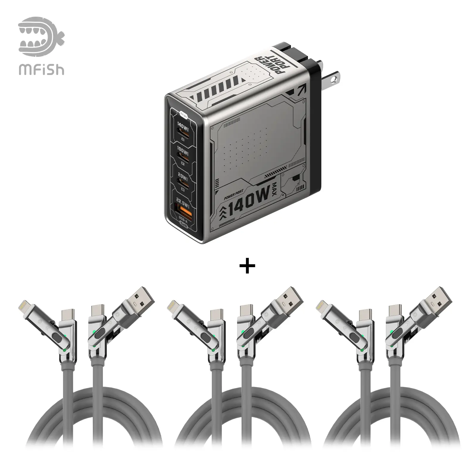 1*grey wall charger +3*grey cable