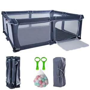 Foldable Baby Playpen 59"x71",playpen for Babies and Toddlers ,Portable Play Yard with Breathable Mesh & Gates,Indoor Outdoor Baby Fence Play Area，with Storage Bags,Handlers