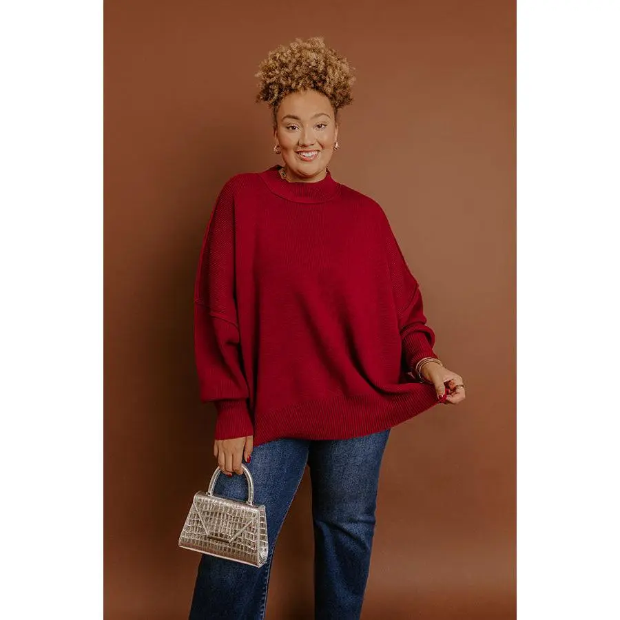 Full Of Warmth Tunic Sweater In Wine Curves