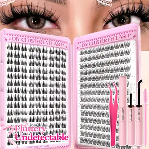 280PCS DIY Eyelash Clusters Kit, False Eyelashes Set, Eyelash extensions, Curly lashes, 2 Style Mixed Eyelashes, Natural Look, Anime/Doll/Cat-Eye Styles, C-Curl & Light, Easy to Apply with Bond & Seal, Tweezer, Brushes, for Beginners, Daily, Parties