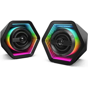 Gaming Speakers, 50W  Desktop Speakers with Infinity Mirror  Tunnel RGB (8 Modes),  5.3, AUX in, Headphone Out & Type-C Input, 3 EQ Modes, AC  for PC/Laptop/TV