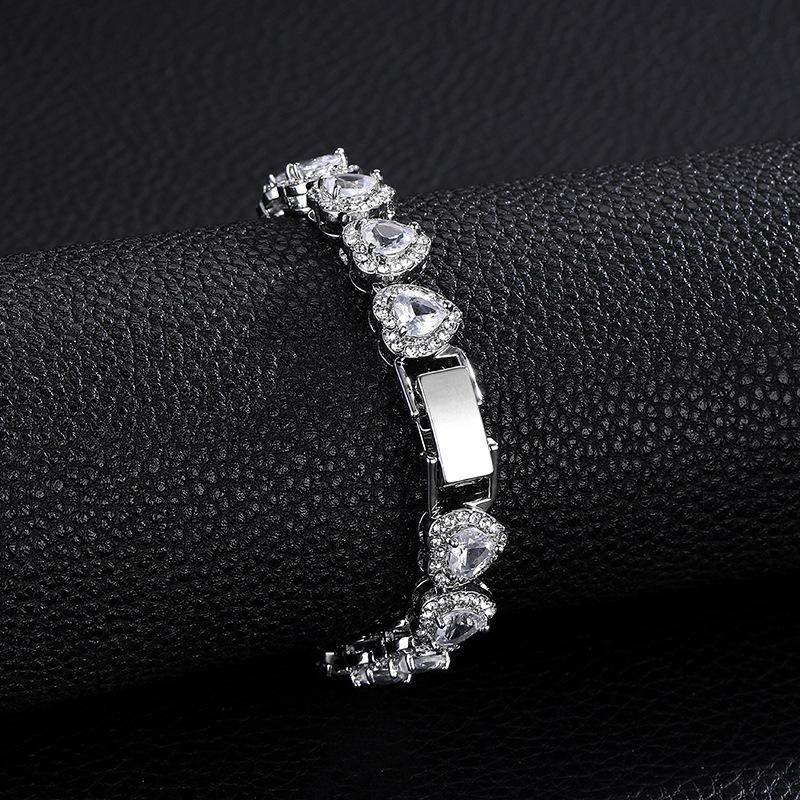 European and American New Heart-Shaped Zircon Rock Sugar Chain Punk HipHop Fashion Brand Full Diamond Cuban Chain Wholesale Foreign Trade Exclusive