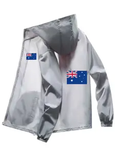 Men's Fashion Jacket with Australian Flag Print, Zipper Pockets, Casual Hooded Design, Polyester Material, Spring & Fall Wear