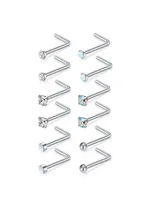 6Pairs Nose Studs 20g - L-Shaped Surgical Stainless Steel Diamond Studs for Women & Men - Corkscrew Nose Rings