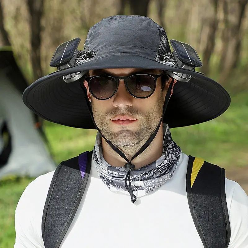 Solar Powered Cooling Sun Cap - UPF 50+, Wide Brim Bucket Hat for Fishing, Outdoor Sports