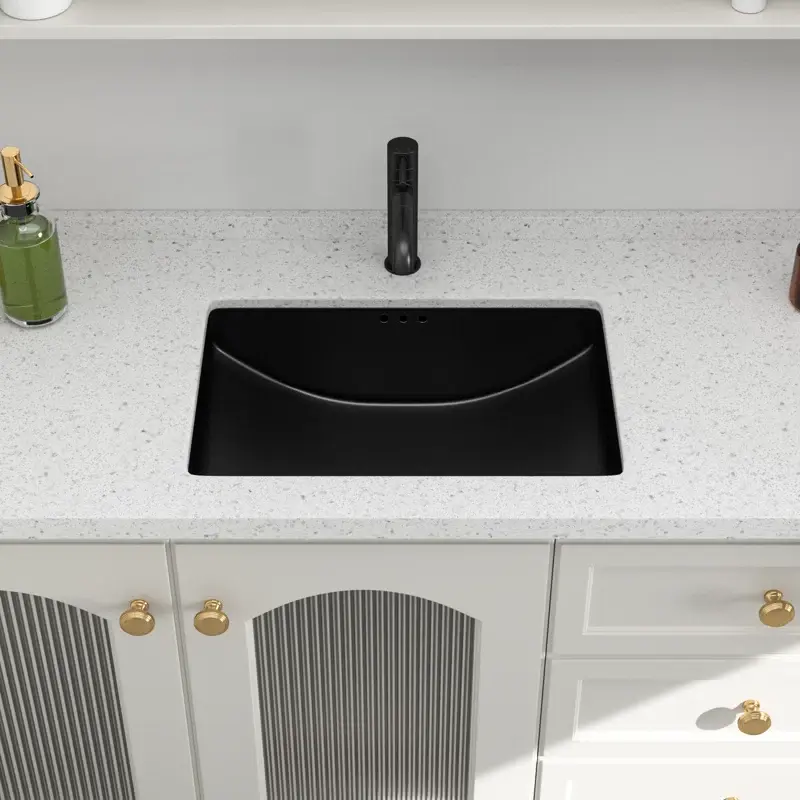 Logmey  21"x14.75" Black Undermount Bathroom Sink Rectangular Ceramic Porcelain Lavatory Vanity Sink Fast Drain Matte Black Under Counter Bath Basin