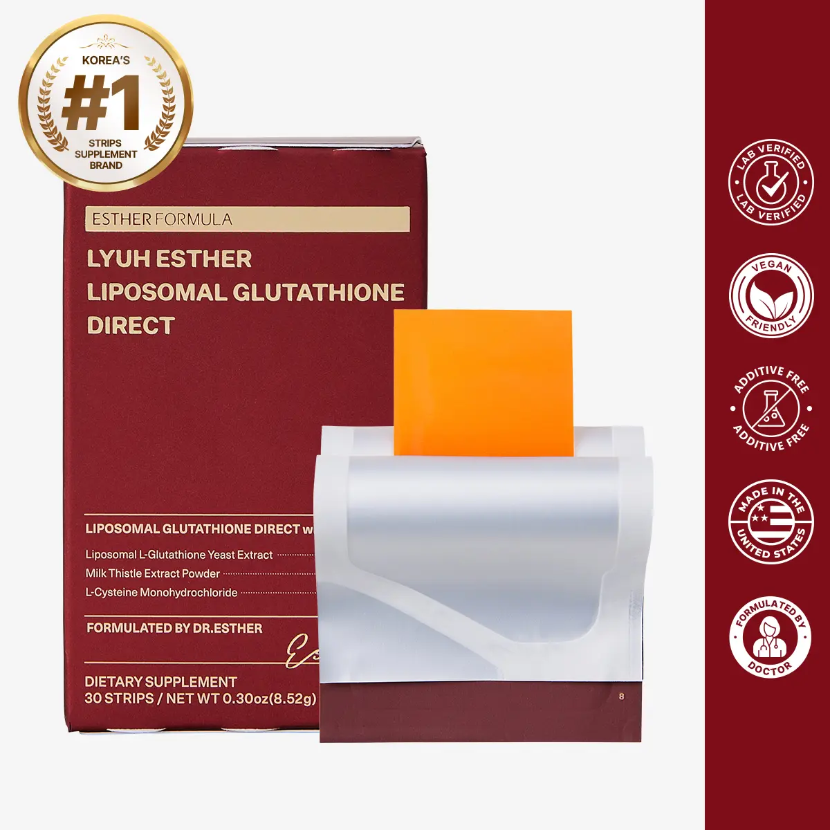 glutathione strips ESTHER FORMULA Liposomal Glutathione Direct (284mg*30strips) Glutathione Strips, Korean Beauty Supplement Made in USA for antioxidant, Skin Tone Care, K-Beauty, Inner Beauty Healthcare Fitness