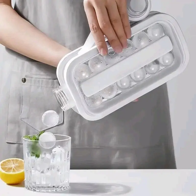 2 in 1 Ice Cube Maker - Food-Grade TRITAN Materials - Non-Toxic, Leak-Free Design - Holds 17 Hockey Puck-Shaped Ice Cubes Anti-Loss Chain