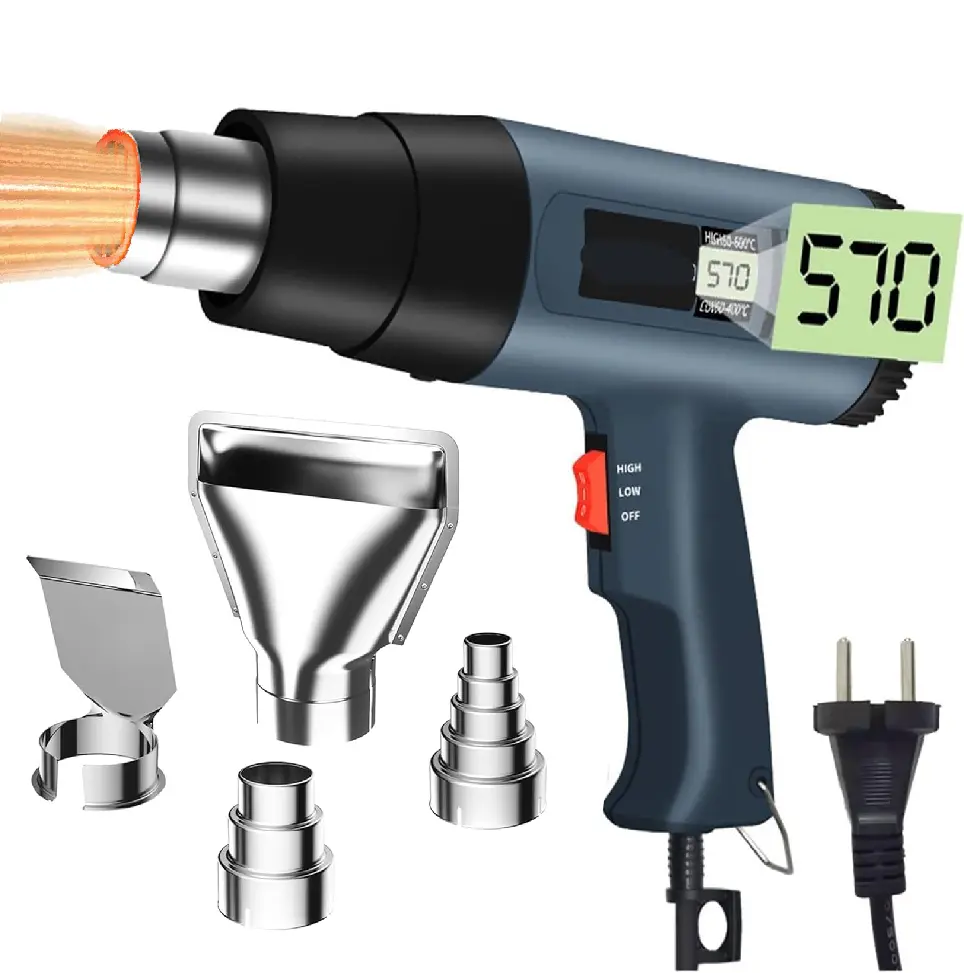 Heat Gun, 2500W Heavy Duty Hot Air Gun Kit LCD Digital Display Variable Temperature Mode, Adjustable Hot Air Gun 140°F~1112°F (60°C~600°C),Hot Heat Gun With Overheat Protection, 4 Nozzles Included, For Shrinking PVC, Stripping Paint, Crafts