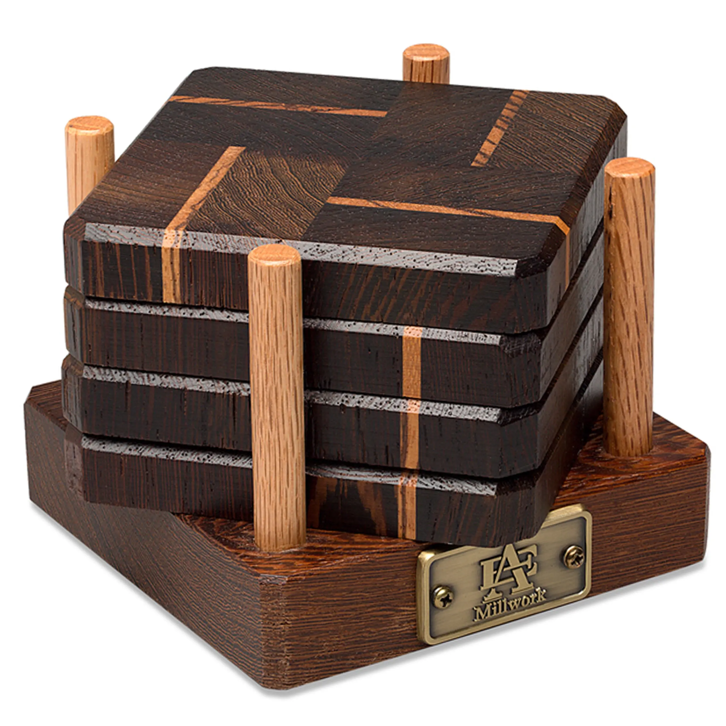 Wenge & Tiger Wood Coasters End Grain Set of 4 with Base