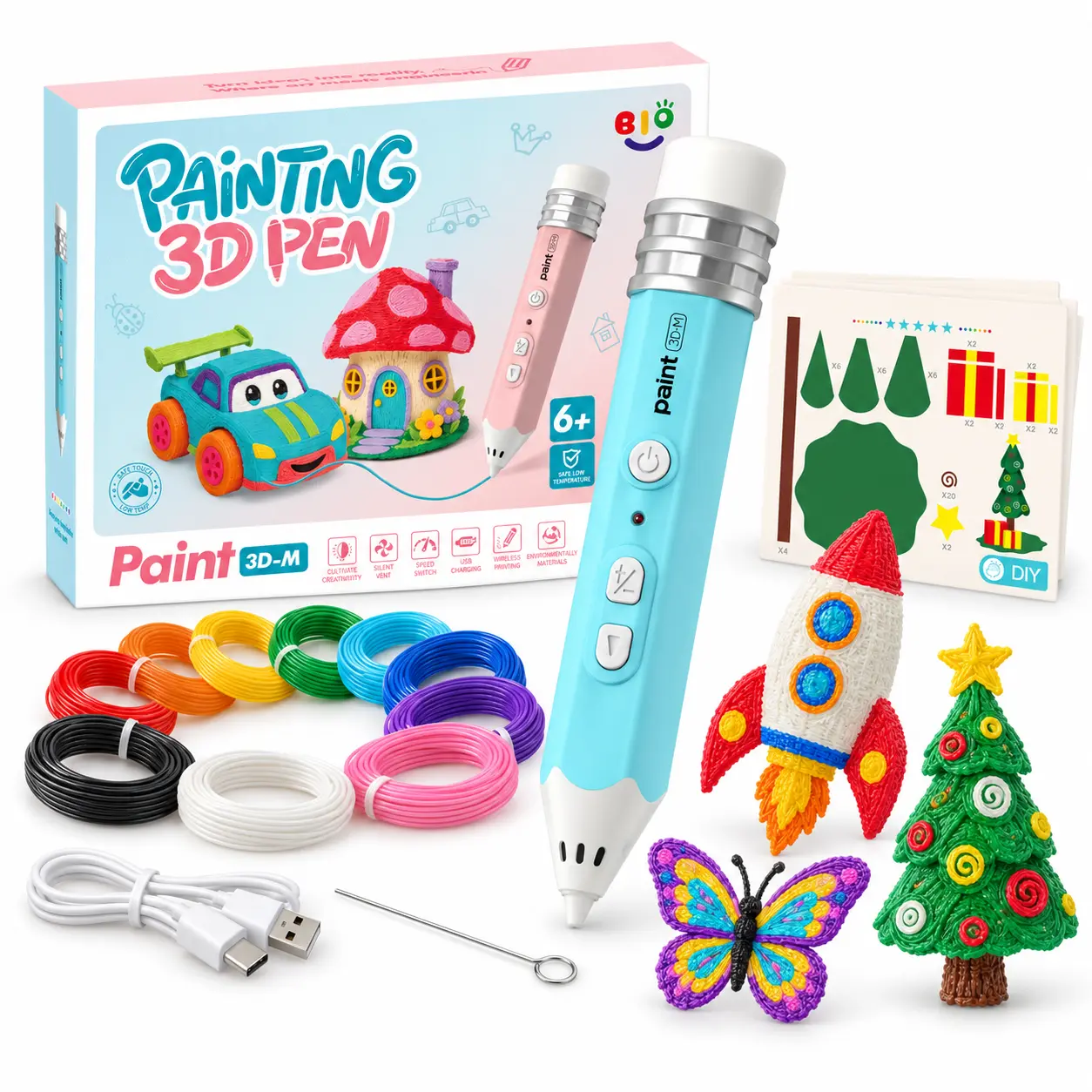 3D Printing Pen Set - Safe Low-Temp Cool-Safe Low-Temperature 3D Printing Pen with Safe Tip, 9-Color PCL Filaments, Cool-Touch Design, Rechargeable No Wires, Easy to Use, STEM Educational Toy for Creative Projects, Birthday Gift