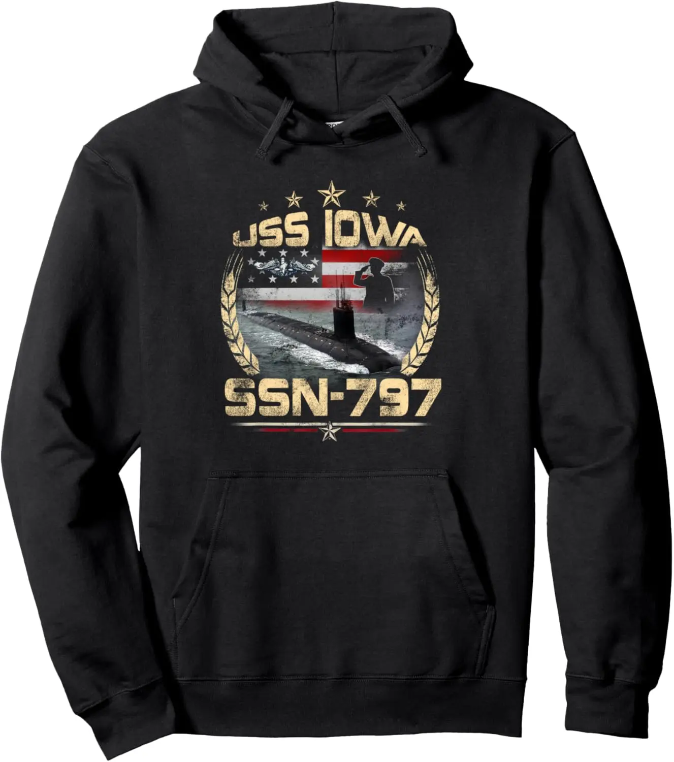 USS Iowa SSN-797 USA Flag Submarine Veteran Patriotic Father Pullover Hoodie