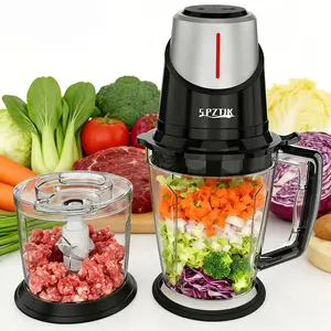 SPZTJK Electric Food Processor Meat Grinde  – 2 Bowls (food storage containers), 2 Blades, Safety Switch & 2-Speed. Ideal for veggies, meat, salads, nuts, baby food. BPA-free, dishwasher safe. Perfect for home kitchens & gifts.
