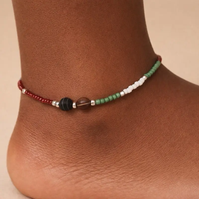Beaded String Anklet - Fashion Costume Jewelry Accessory for Casual Wear, 1-Piece
